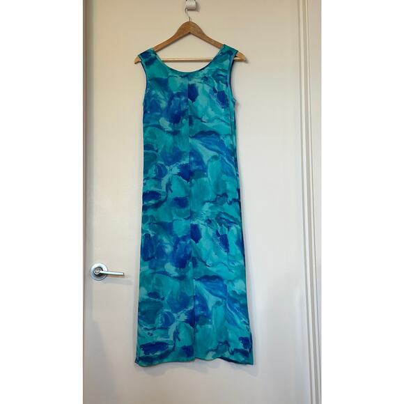 VTG '90s VERSIONS BY L Size 4 Blue Floral Paisley Abstract Sleeveless Midi Dress - Picture 3 of 6